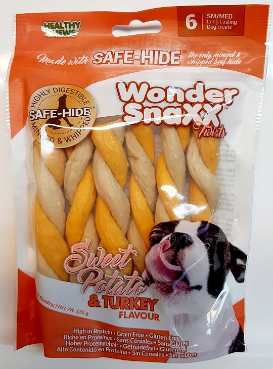 Safe Hide Wonder Snaxx Twists zoete aardappel en kalkoen 6 stuks